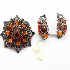 Topaz Cabochons Striped Earrings Clip
