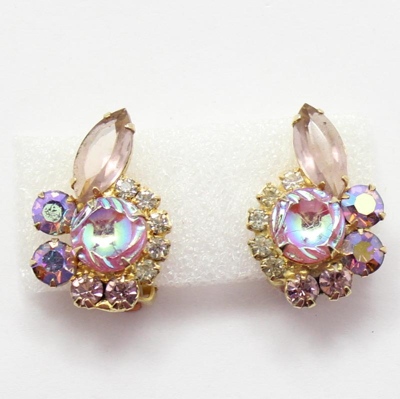 Front view of Pink Navettes Molded/Cut Earrings Clip