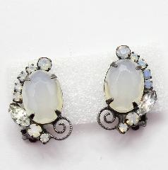 White (chalk Or Milk) Oval Frosted Earrings Clip
