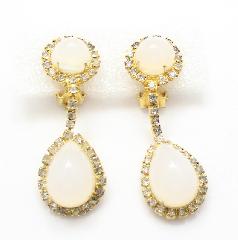 White (chalk Or Milk) Pear Earrings Clip
