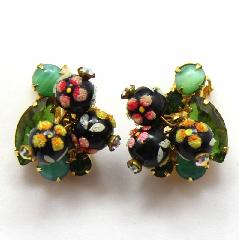 Green Navettes Painted (hand/Transfer) Earrings Clip