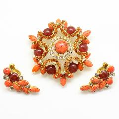 Orange Cabochons Spotted Earrings Clip