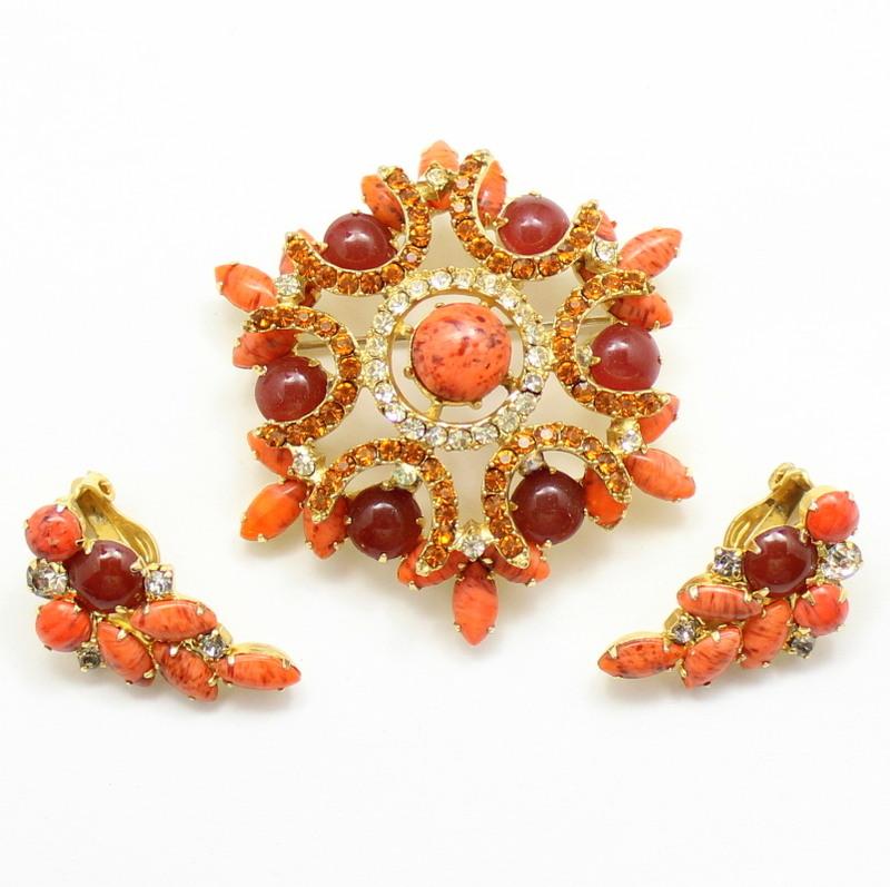 Front view of Orange Cabochons Spotted Earrings Clip