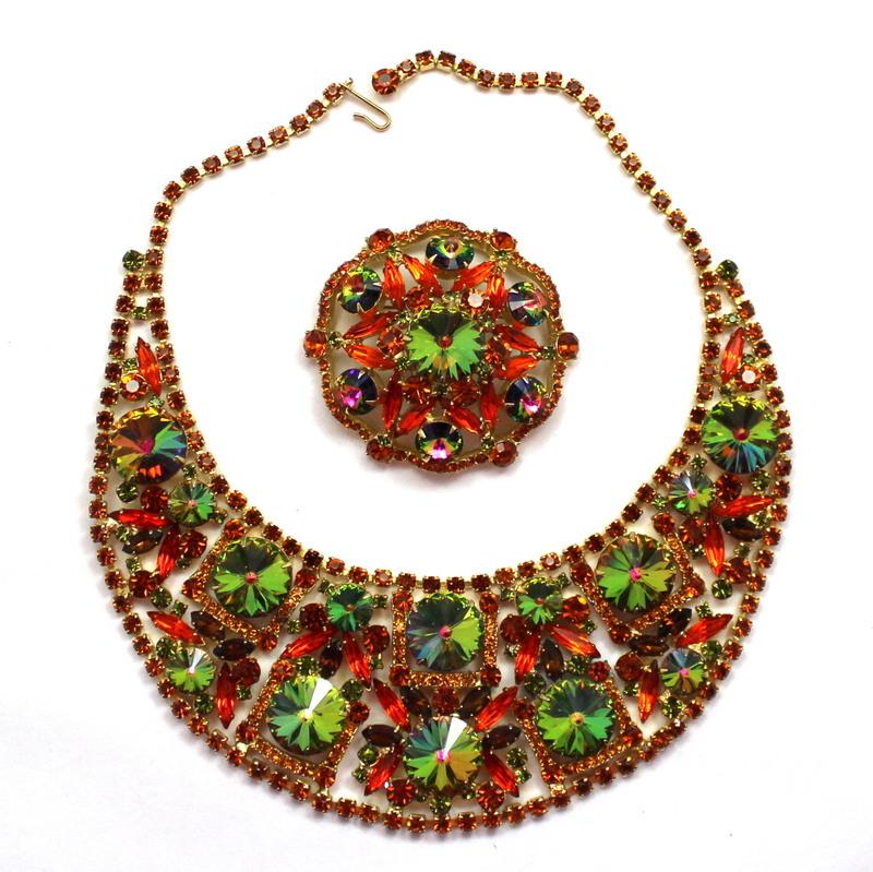 Front view of Orange Navettes Rivoli/Margarita Necklace