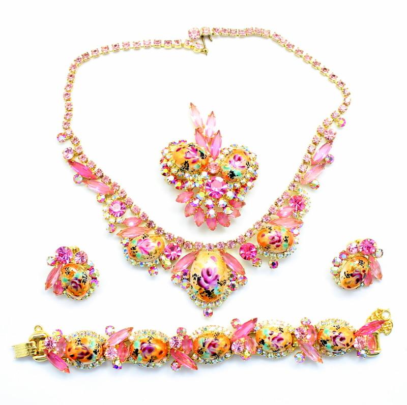 Front view of Pink Cabochons Painted (hand/Transfer) Earrings Clip