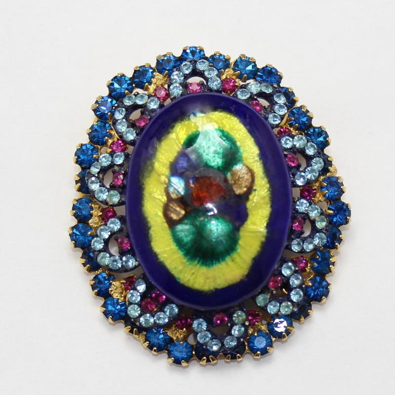 Front view of Blue Cabochons Painted (hand/Transfer) Brooch
