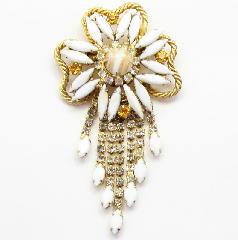 White (chalk Or Milk) Navettes Striped Brooch