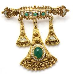 Green Cabochons Pearl Brooch