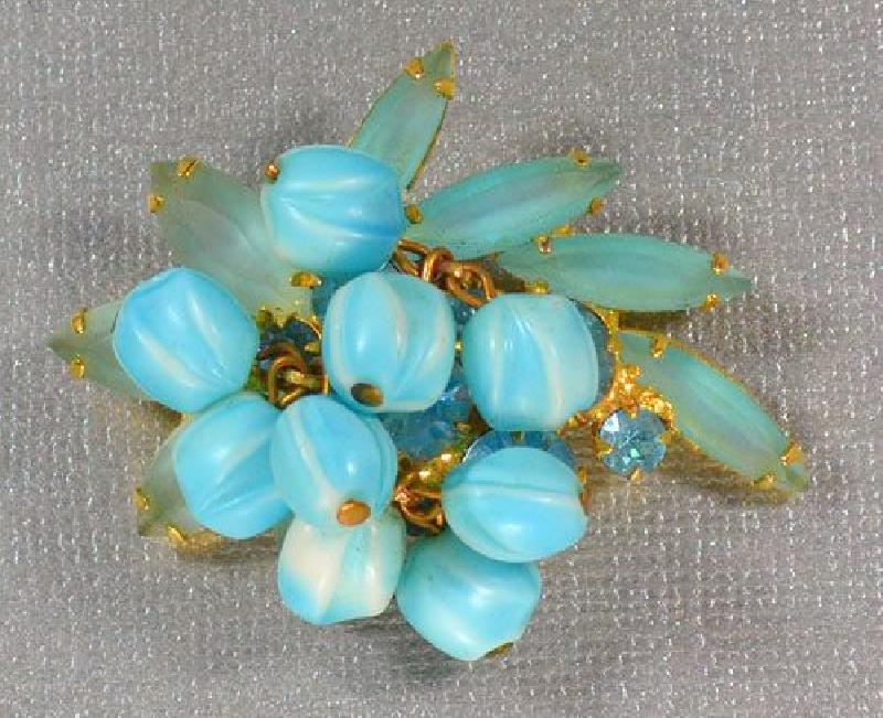 Front view of Blue Navettes Frosted Brooch