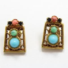 Turquoise Cabochons Earrings Clip