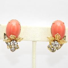 Orange Cabochons Earrings Clip