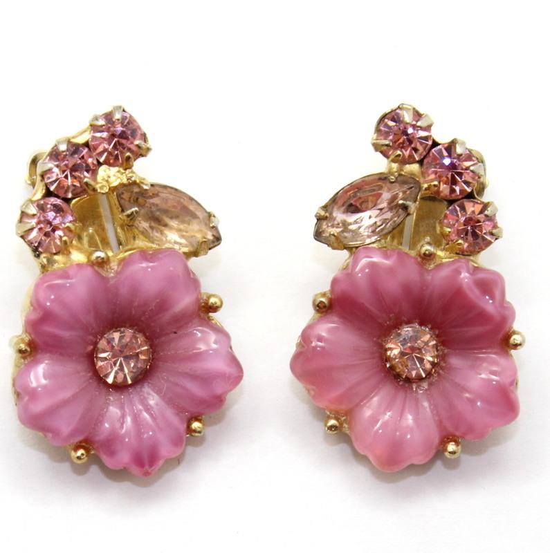 Front view of Pink Navettes Molded/Cut Earrings Clip
