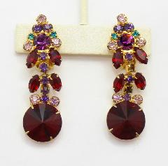 Red Navettes Rivoli/Margarita Earrings Clip