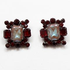 Red Emerald Cut Multi-Color/Shaded Earrings Clip