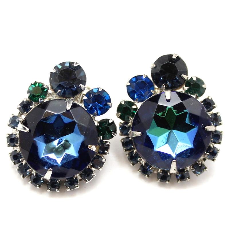 Front view of Blue Dentelle Multi-Color/Shaded Earrings Clip