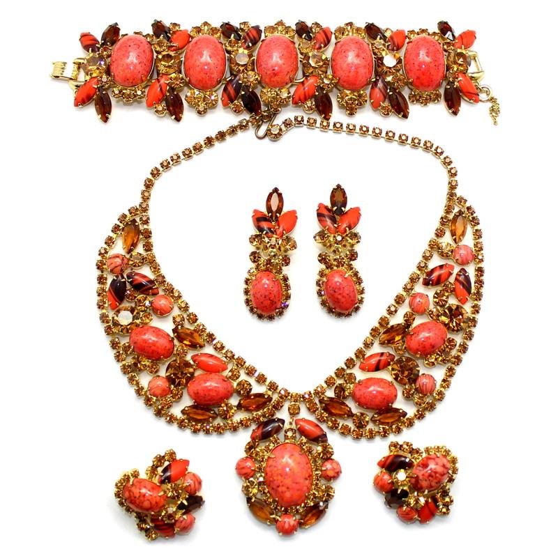 Front view of Orange Cabochons Striped Earrings Clip