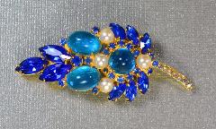 Blue Cabochons Pearl Brooch