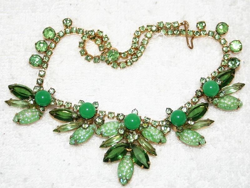 Front view of Green Navettes Molded/Cut Necklace