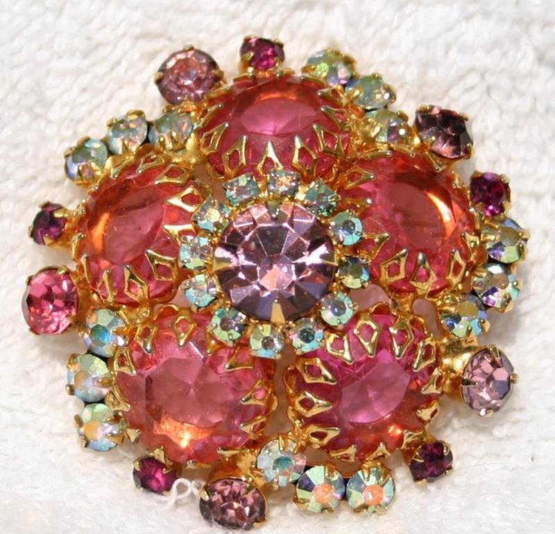 Front view of Pink Chatons Only Brooch