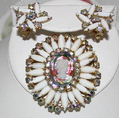 White (chalk Or Milk) Navettes Molded/Cut Brooch