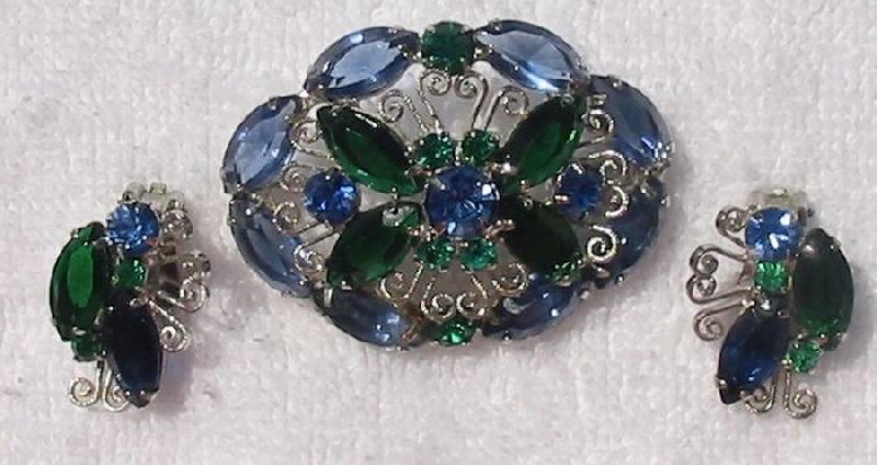 Front view of Blue Navettes Brooch