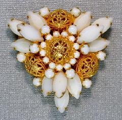 White (chalk Or Milk) Navettes Brooch