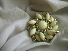 White (chalk Or Milk) Navettes Brooch
