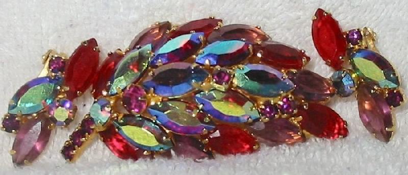 Front view of Red Navettes Brooch