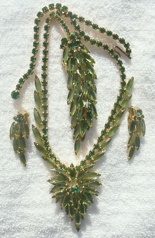 Front view of Green Navettes Brooch