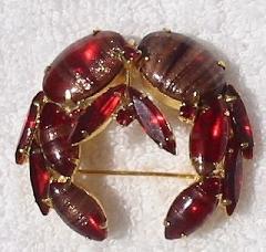 Red Cabochons Striped Brooch