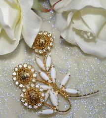 White (chalk Or Milk) Navettes Brooch