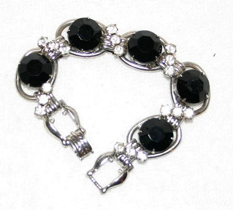 Front view of Black (jet) Chatons Only Bracelet 5 Link