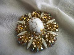 White (chalk Or Milk) Cabochons Spotted Pin Pendant
