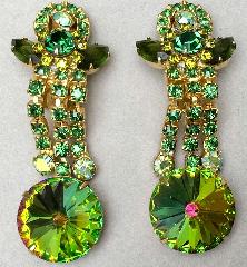 Green Navettes Rivoli/Margarita Earrings Clip
