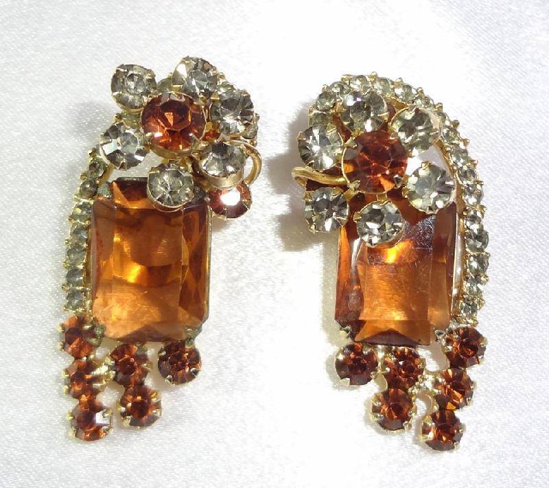 Front view of Topaz Emerald Cut Earrings Clip