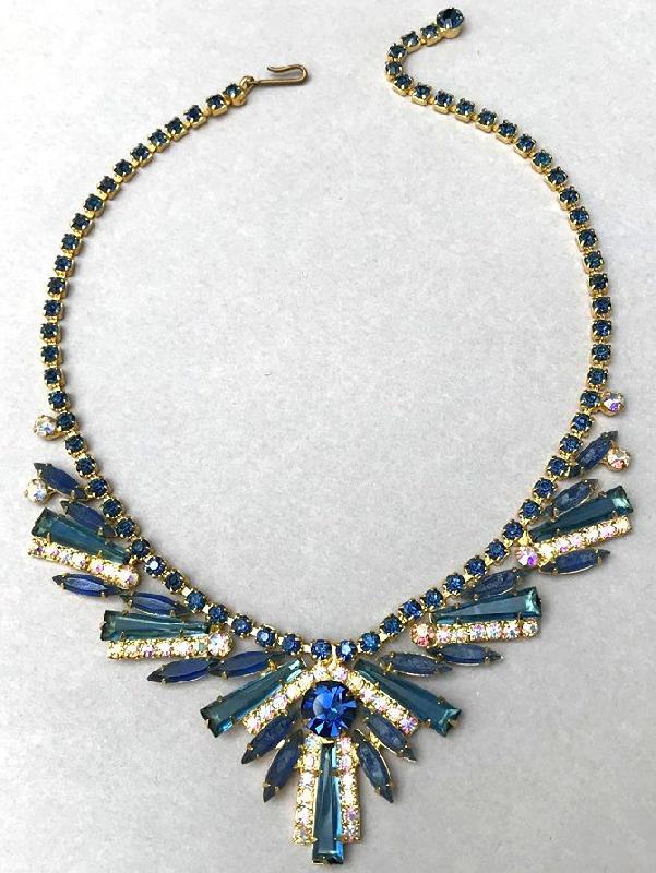 Front view of Blue Keystones Necklace