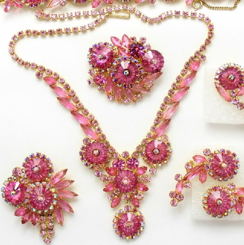 Front view of Pink Navettes Rivoli/Margarita Necklace