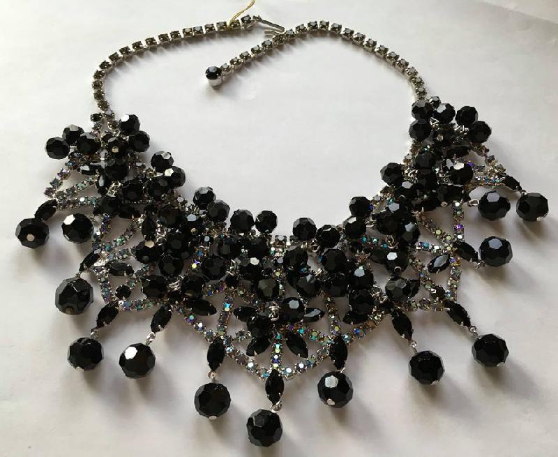 Front view of Black (jet) Navettes Necklace