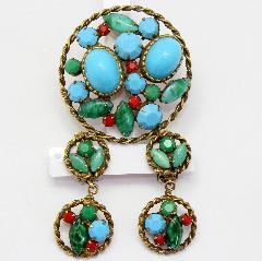 Turquoise Cabochons Spotted Earrings Clip