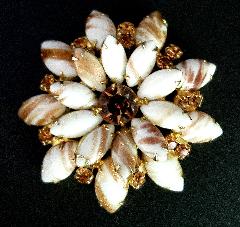 White (chalk Or Milk) Navettes Striped Brooch