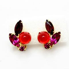 Red Cabochons Earrings Clip