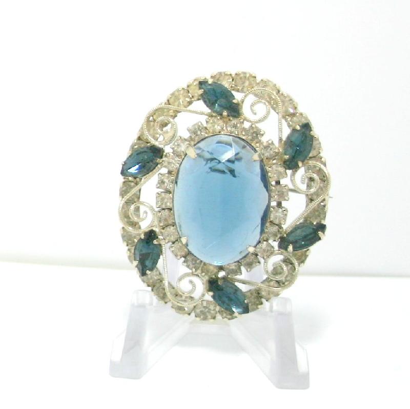 Front view of Blue Navettes Brooch