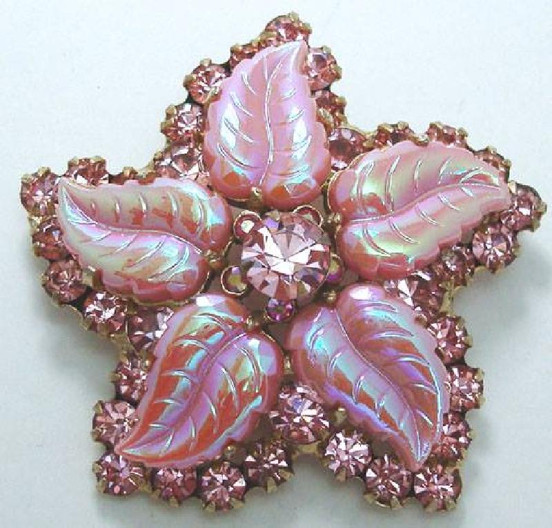 Front view of Pink Leaf Molded/Cut Brooch