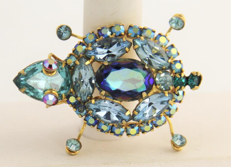 Front view of Blue Navettes Multi-Color/Shaded Brooch