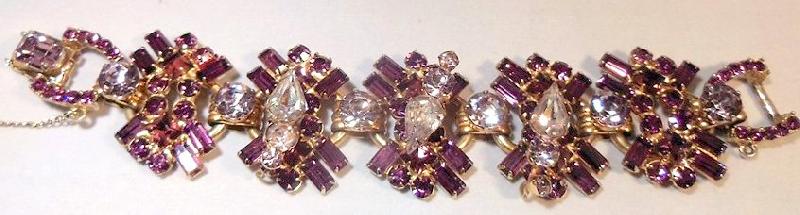 Front view of Purple (cardinal) Baguettes Bracelet 5 Link
