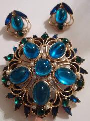 Blue Cabochons Plastic Earrings Clip