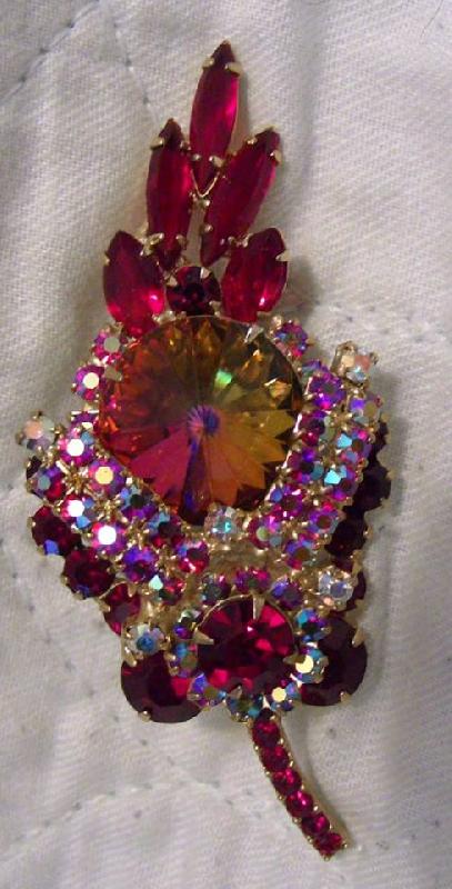 Front view of Red Navettes Rivoli/Margarita Brooch