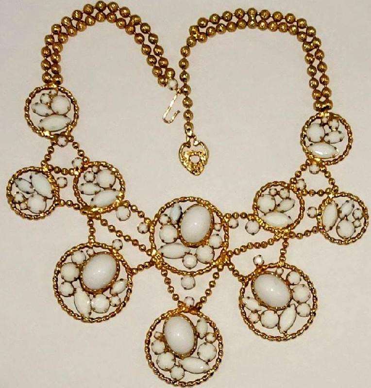 Front view of White (chalk Or Milk) Cabochons Necklace