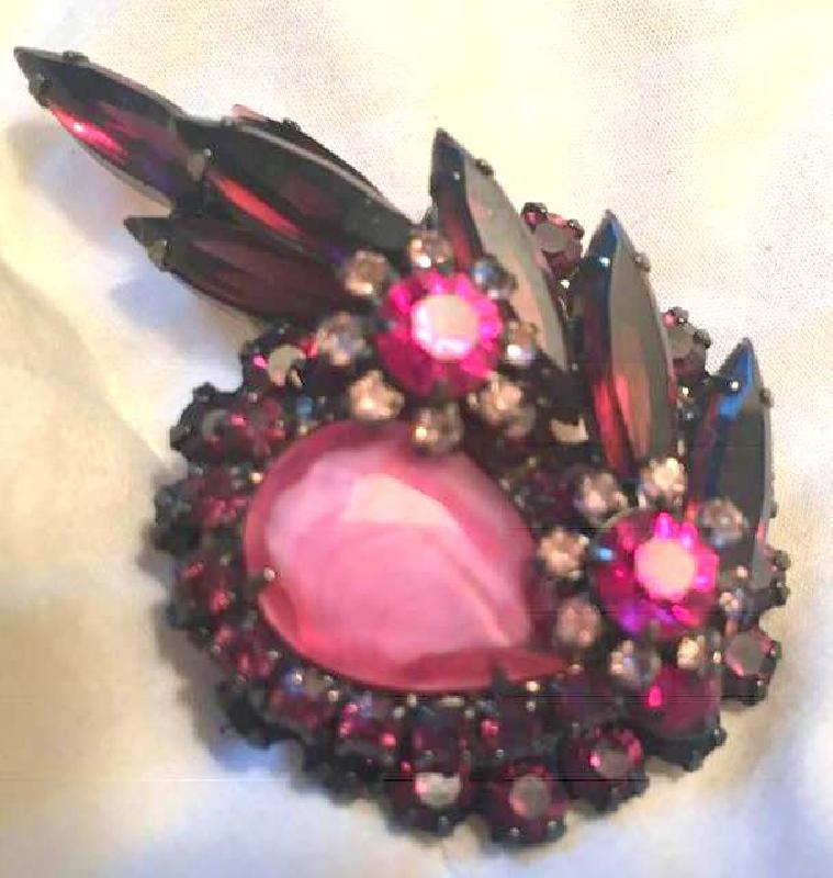 Front view of Pink Pear Striped Brooch