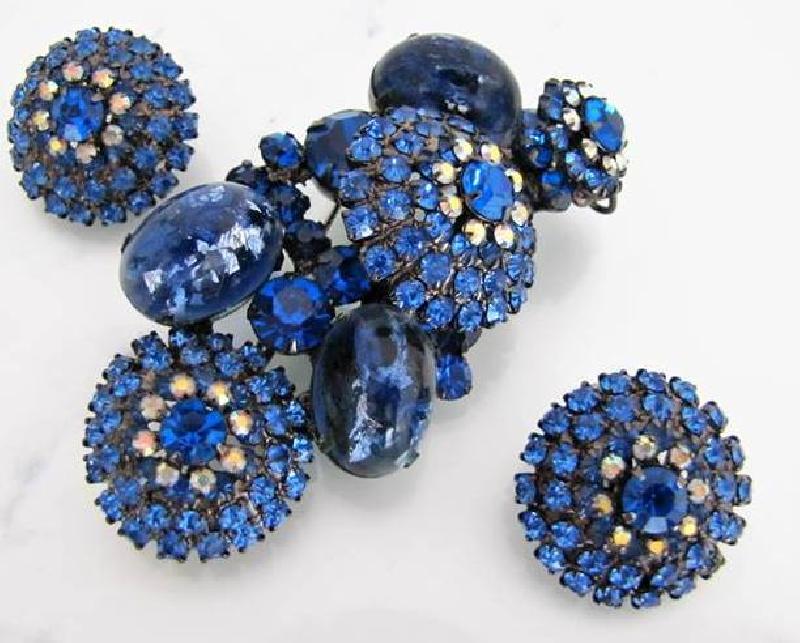 Front view of Blue Cabochons Spotted Brooch